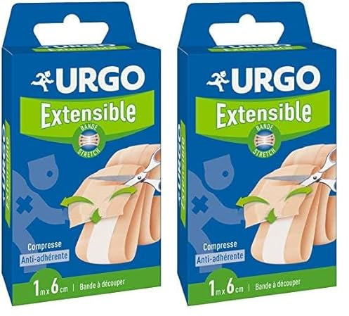 Urgo - Bande à découper - Extensible Strech - Compresse anti-adhérente - 1mx6cm (Lot de 2)