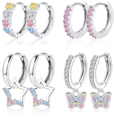 ALEXCRAFT Pendientes de Aro de Plata 925 y 14K Corazón, Acero Inoxidable - Joyas Minimalistas