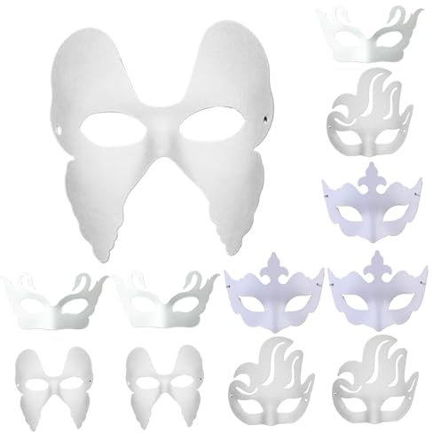 Masque mascarade 12pcs masque en plastique blanc 4 styles masque d'Halloween vierge à peindre, masque en plastique masqué à demi-visage bricolage, masque à blanc portable avec bande élastique pour la
