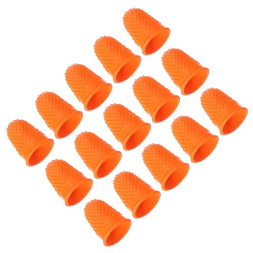 PATIKIL Gummi fingerspetsar, 15-pack silikon tumfingertoppsskydd fingerbarnsängar skydd skyddsdynor fingerborg grepp för kontorsräkning sömnad, orange S-storlek