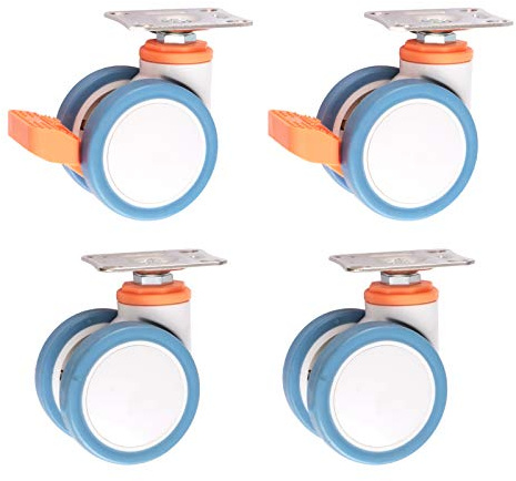 SnamicE Rotelle doppie resistenti, ruote girevoli da 7,6 cm, in poliuretano, ruote girevoli per mobili, per carrelli, apparecchiature elettroniche, piastra superiore, 4 pezzi, freno + universale
