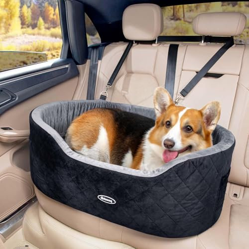 pecute Hunde Autositz Mittlere Rückenlänge Weniger als 70 cm, Hundebett Auto Rückbank mit Dicker Polsterung für Haustierreisen, Wasserdicht und waschbar,Dog Car Seat Rückbank mit 2 Sicherheitsleinen