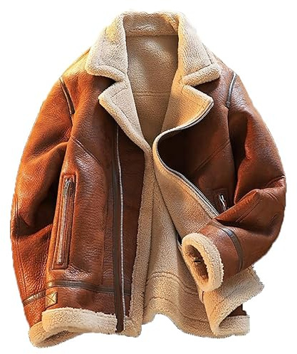 SXHEYUY Homme Marron Chaud Hiver Peau De Mouton Peau De Mouton Bomber Cuir Flying Moto Blouson,Marron,4XL