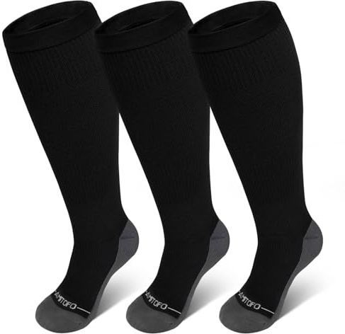 ZFSOCK Bas de Compression Femme Homme: Chaussettes de Contention Grande Taille Mollet Médicale Soutien Graduel Chaussette de Contention Sans Couture pour Sport Voyage Grossesse Noir 4XL 3 paires