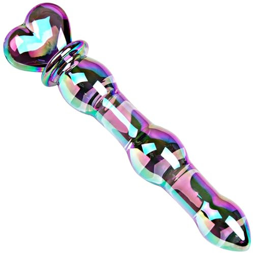 7.9 inch Colored Glass Dildo Anal Plug, Fantasy Crystal Dildo, Penis Glass Rod Pleasure Wand, Anal Bead Penis G spot Stimulation, Heart Shaped Crystal Massager Anal Sex Toy for Men and Women Couples