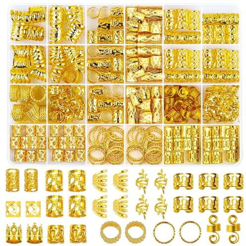 JSTHHTT 290 Piezas Anillos de Trenza de Pelo, Oro para Trenzas, Accesorios para Rastas para Cabello, Puños de Trenza para el Cabello, para Decorar el Cabello de Hombres y Mujeres