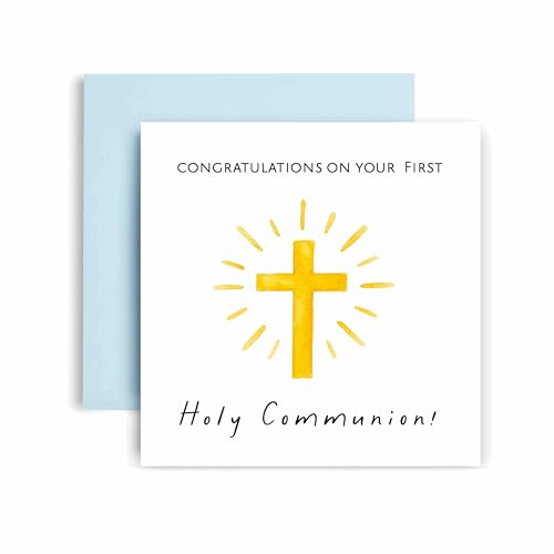 Huxters första nattvarden kort för pojke – blommig korsdesign – tankeväckande religiöst gratulationskort för en speciell milstolpe – 17 x 12 cm (pojke)