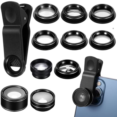 KALLORY 1Set Mobile Phone Lens Camera Lens Kit with Wide Angle Macro Fisheye and More Compatibility for Stunning Photography All Smartphones