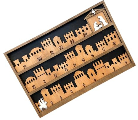 Crèche de Noël d'intérieur avec calendrier de compte à rebours avec base en bois pour fêtes de fin d'année, calendrier de compte à rebours