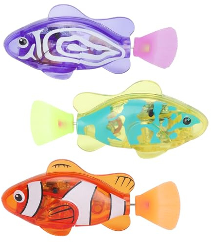 Set di 3 pesci elettrici luminosi per vasca da bagno interattivi, pesci robotici mobili per bambini e gatti, piscina e vasca da bagno