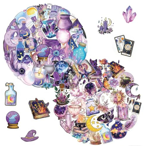Lot de 80 autocollants holographiques magiques vintage sorcière graffiti pharmacien - Imperméables - En PET transparent - Pour scrapbooking, agenda, ordinateur portable et bouteille