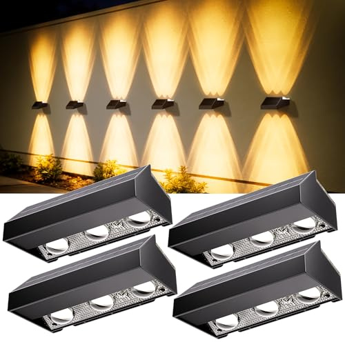 Quntis Luz Solar Exterior Pared, 12 Modos RGB + Blanco Cálido, 30H Autonomía, Aplique Pared Exterior Impermeable IP44, Lámpara Solar para Jardín Valla Terraza Fachada 4 Piezas