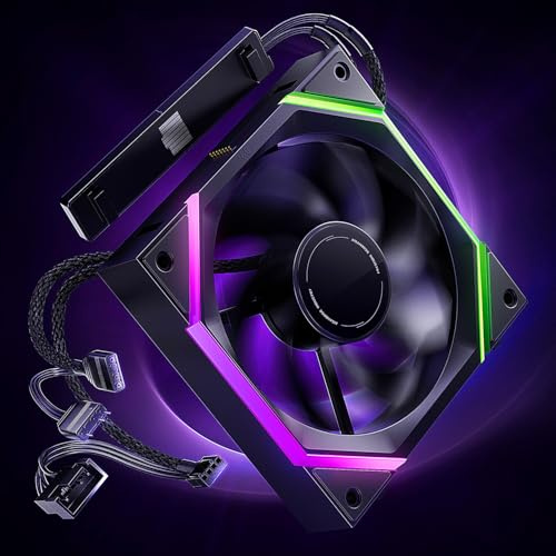 AsiaHorse Nyota Pro Ventilador de 120 mm de pala inversa, ventilador de PC de 120 mm Daisy Chain, succión (entrada) para el suelo/lado, ARGB PWM 2000 RPM, ventilador de carcasa silencioso, negro