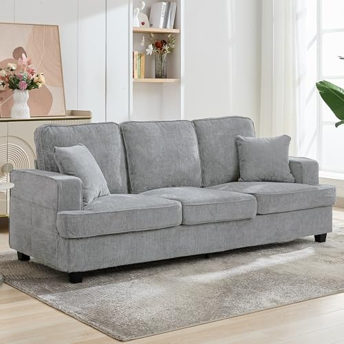 Korser 3 Seater Couches for Living Room, Sofa Couch with Deep Seats Armrests, 89 Comfy Modern Chenile Sofas for Living Room Bedroom Office Apartment, Pewter