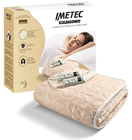 Imetec Scaldasonno, Wärmeunterbett für Doppelbetten 150x137 cm, niedriger Stromverbrauch, 2 Steuereinheiten mit 2 Temperaturen, gestepptes Gewebe, Made in Italy, hand- und maschinenwaschbar