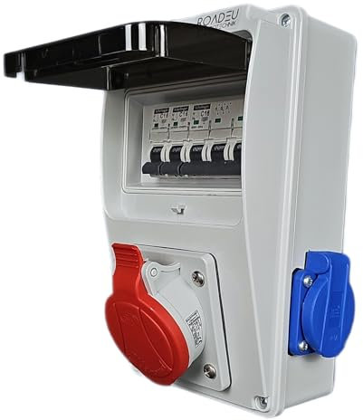 RoadEu - Cuadro eléctrico CEE 16A 5P con 2 enchufes Schuko 230V y disyuntores C16A IP44