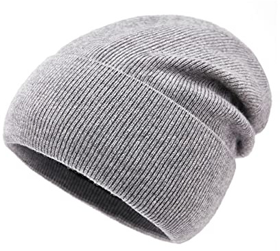 Lallier Beanie aus 100% Merinowolle mit Fleecefutter für Damen und Herren, gerippte, warme Wintermütze aus Reiner Wolle mit Geschenkbox, Hellgrau
