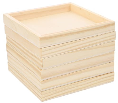 6-Teiliges Holztablett Zum Basteln 12 * 12 * 1.5cm Frühstücksbretter Kiefernholz Tablett Serviertablett Dekotablett Für Hochzeiten Heimdekoration Kunstprojekte Und DIY Bastelideen