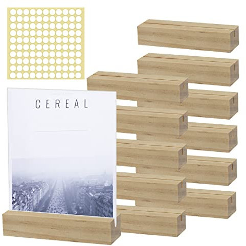 TMBMLPP 12 Pezzi Segnaposto con Base Legno, Porta Menu da Tavolo, Porta Biglietti, Portacarte, Supporto Segnaposto con 50 Punti di Colla, Per Ristoranti, Matrimonio, Banchetti e Feste