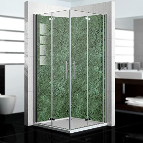 dedeco Panel de ducha de esquina resistente al agua, diseño de mármol V14, barniz UV mate, 2x 90x200 cm, como pared trasera de baño para reemplazar azulejos, revestimiento de pared de aluminio