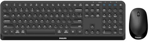 PHILIPS SPT6407B Wireless Keyboard Mouse Combo, Low Profile design, Bluetooth, USB, Multi device, Power saver, Multimedia short cut Keys, plug and play PC/Laptop