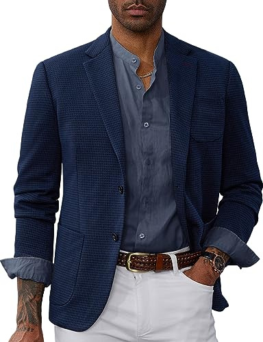 Mens Slim Fit Lightweight Sport Coat Blazer Waffle Knit Casual Sport Coat for Dating