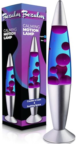 JAMBO BEZALM 16-Inch Beautiful Lamp, Relaxing Night Light Home Decor for Living Room, Office, Bedroom - Magma Lamp (16, Silver Base, Blue Liquid, Purple Wax)