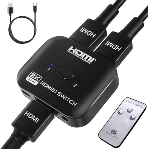 TCNEWCL Switch HDMI Bidirezionale 8K 60 Hz, Sdoppiatore 2 in 1 Out o 1 in 2 Out Con Cavo Di Alimentazione, 4K 120 Hz Splitter 2.1 Per TV PC Laptop DVD PS4 PS5 Xbox Gaming Box Lettore Blu-Ray