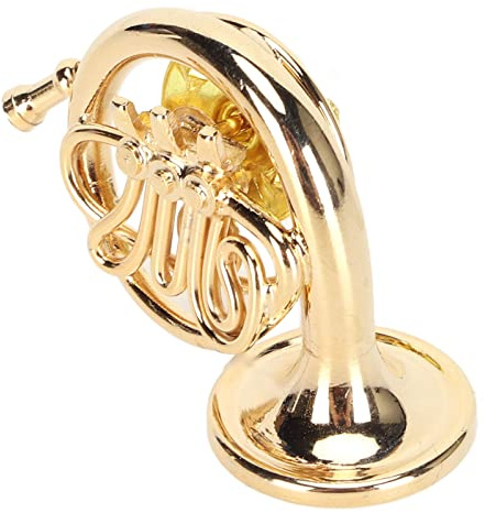 Broschnål för musikinstrument, guld miniatyr fransk hornform kavajstift, mini mässing musikinstrument brosch med förvaringsbox, fransk horn brosch