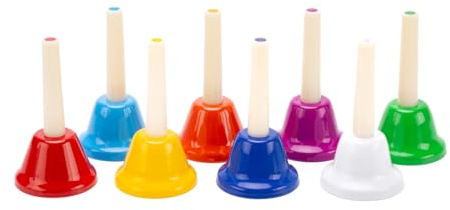 CeleMoon Hand Bells for Beginner - 8 Note Colorful Metal Handbells with Handle - Educational Teaching and Learning Music Instruments