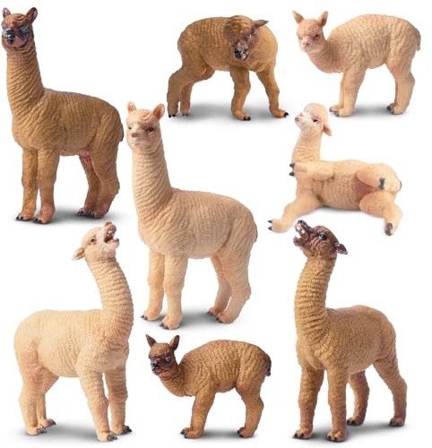TOYMANY 8 Pezzi Figure di Animali Alpaca Lama Figure di Famiglia Alpaca Figure di Gioco - Figure di Animali del Bosco e della Giungla Set, Giocattolo Realistico da Fattoria Decorazione per Torta