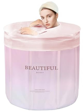 Sinbide Baignoire Pliable pour Adulte Portable 65x65x70 cm pour Sauna, Douche et Bain Glacé, Pas besoin d'installation (Rose)