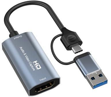 Carte de capture audio vidéo USB, HDMI vers USB/USB C 3.0, 1080p HD 60 fps en direct et enregistrement vidéo audio grabber pour jeux, streaming, enseignement, vidéoconférence
