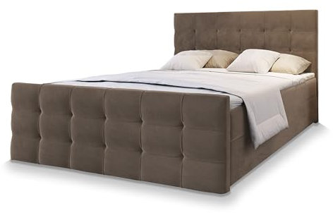 Masseno Boxspringbett Amon 140x200 cm Komplett-Set mit Matratze und Topper, Polsterbett mit Zwei Bettkästen -Braun, Cosmic 800