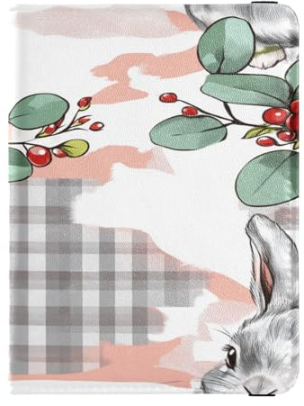 Custodia per passaporto in pelle PU Combo ultra sottile copertura per passaporto per donne uomini carino passaporto libro viaggio essenziale Buffalo Plaid coniglio coniglio eucalipto Pasqua, Buffalo