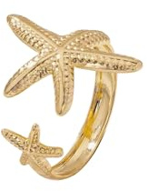 Bague Réglable en Acier Inoxydable Doré, Motif Etoile de Mer, Bijou Estival Ete Summer Vacances, Bijoux Femme