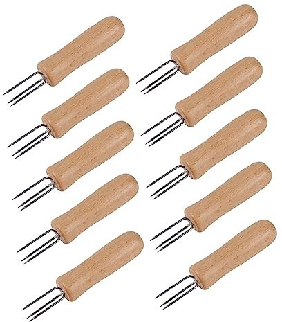 10 Pezzi Forchetta Di Mais Porta Mais Impugnature Recedere Filtro Cremagliera Mescolata Forchette Sottaceto Pannocchia Porta Pannocchie Di Mais Porta Spiedini Asse Manico in Rovere ABOOFAN