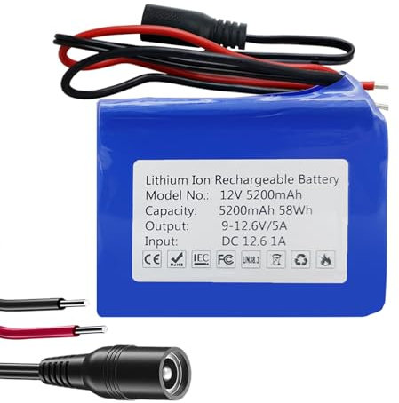 UBETTER DC 12V 5200mAh Batería de Litio Recargable para cámaras inalámbricas, videocámaras, Reproductores MP3, órganos electrónicos, Tiras de Luces LED y Mucho más.
