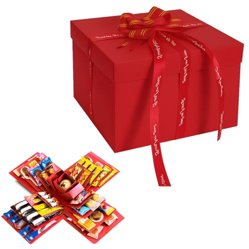 Explosionsbox, 5 lagig DIY Überraschungsbox, Geschenkbox zum Selbstbefüllen, kreative surprise box für Geburtstag und Hochzeit (Rot)