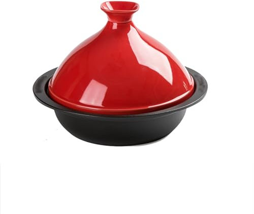 HAJHI Tagine Cast Iron Enamel Crock Pot Ceramic Tajine Pot Moroccan for Gas Induction Cookers Tangine for Home Restaurants(26cm - red)