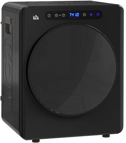 HOMCOM Sèche linge à évacuation compact, sèche-linge électrique 1000 W 3 Kg avec 6 modes de séchage, cuve en acier inoxydable, charge frontale, minuterie, pour appartement, maison, camping-cars, noir