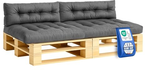 MKS Coussin pour palettes d’extérieur avec sangles de tension assorties à la palette, pour balcon, canapé, résistant à l’eau, pour extérieur, pour bancs d’extérieur (4 unités (2 x 120 x 80 cm + 2 x
