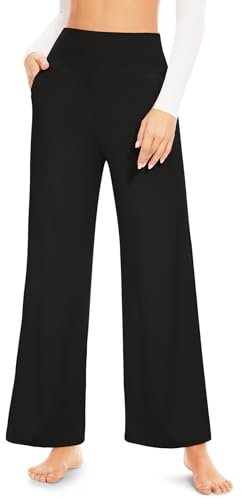 ACTINPUT Yoga Pants for Women Wide Leg Trousers with Pockets Ladies High Waisted Stretch Work Gym Joggers Casual Loose Lounge Pants(Black,S)