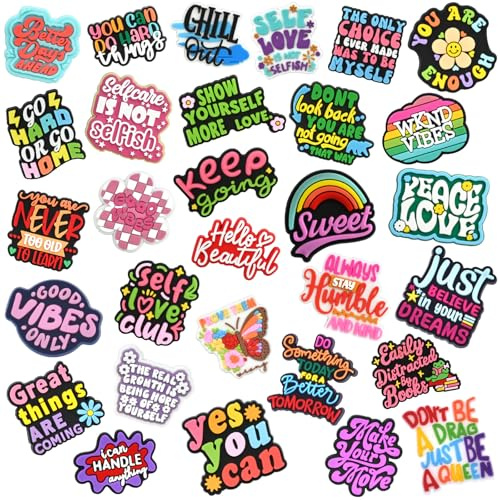 Cute Backpacks Pins Bulk, 30 Piece Colorful Positive Lapel Pins DIY Cool Aesthetic Phrase Brooch Pin Badges Set Funny Anime Button Pin for Backpacks Girl Cloths Hats Jacket Decor Accessories gifts