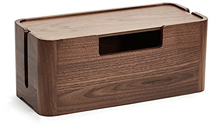 Kabelhanteringsbox organisatör – valnötsträ stor kapacitet med magnetiskt skydd för snyggt hemmakontor