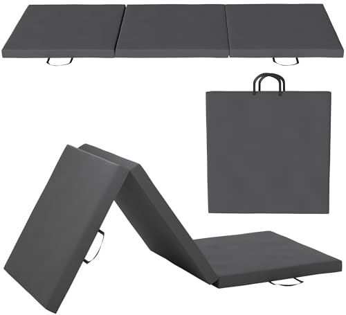 HOMCOM Tapis de gymnastique pliable, tapis gymnastique épais, 180 x 60 x 5 cm, avec poignée, tapis de sol pour yoga, sport, fitness, pilates, revêtement synthétique, gris