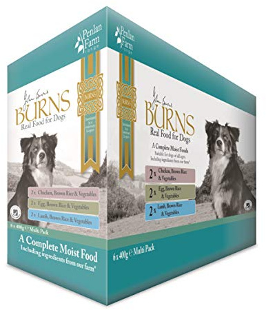 Burns Pet Nutrition Hypoallergenic Complete Wet Food Adult Dog Penlan Pouch Multi Pack Chicken Egg Lamb 6x400 gm