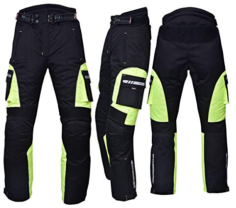 NORMAN Motorbike Motorcycle Waterproof Cordura Textile Trousers Pants Armours Reflector Black/Green (Hivis) (M)