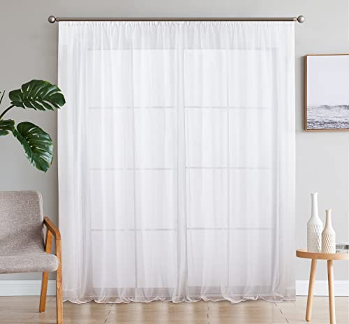 SIMPVALE 2er Set Vorhang durchsichtig Einfarbig Voile-Vorhänge mit Schienenhaken für Gardinen Schlafzimmer Wohnzimmer Balkon, Weiß, 140X270 cm