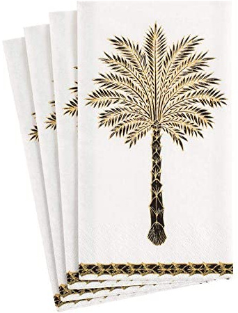 Caspari Grand Palms Paper Guest Towel Napkins in Black - Two Packs of 15